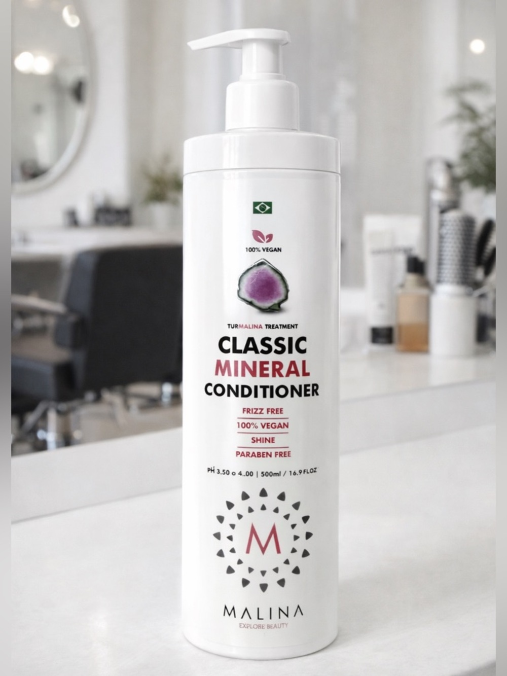 Malina Classic Mineral Frizz Free Conditioner 100% Vegan 16.9 oz with Pump New